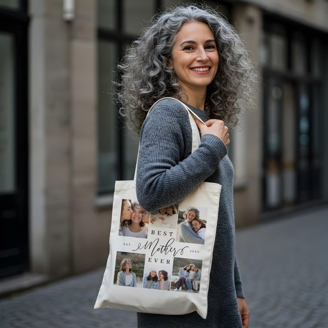 Bolso De Tela Mejor Madre Collage de fotos de guión elegante (Best Mother Ever Elegant Script Photo Collage Tote Bag)