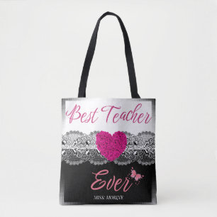 Bolso De Tela Mejor maestro nunca blanco y negro con corazón ros
