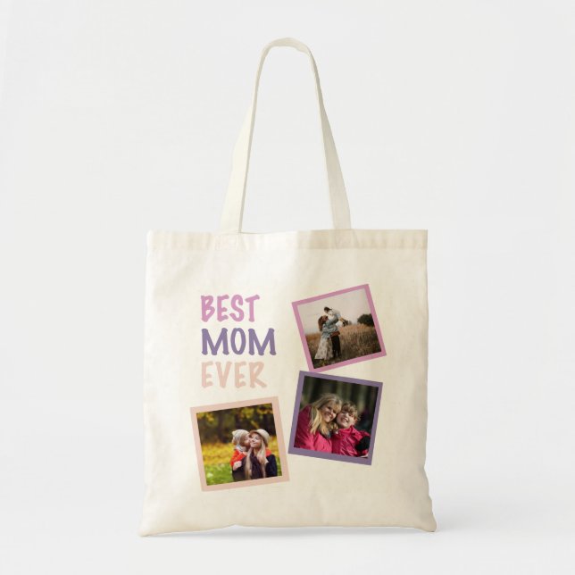 Bolso De Tela Mejor Mamá Collage de fotos Personalizado Pastel (Frente)