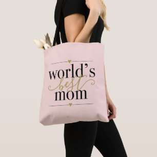 Bolso De Tela Mejor Mamá del Mundo Elegante Rosa Rubor y Letra D