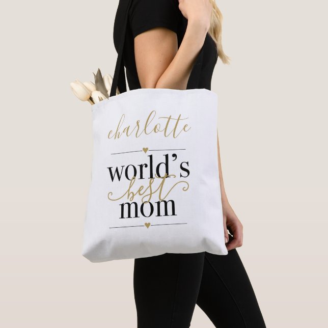 Bolso De Tela Mejor Mamá Personalizada Negra Y Oro (Detalle)