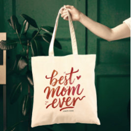 Bolso De Tela Mejor Mamá Simple Moderno Chic Marrón Caligrafía