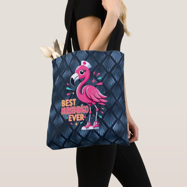 Bolso De Tela Mejor Nursemingo Enfermero de Enfermeras Flamingo  (Detalle)