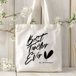 Bolso De Tela Mejor profesor de escritura negra moderna Nombre p<br><div class="desc">Las mejores etiquetas Tote Bags de nombre personalizado de guion rojo moderno presentan el texto "Mejor profesor de la historia" en una moderna y divertida tipografía de escritura negra y personalizadas con su nombre personalizado en escritura moderna de tipografía. Perfecto para la apreciación del profesor por Navidades, cumpleaños y vacaciones....</div>