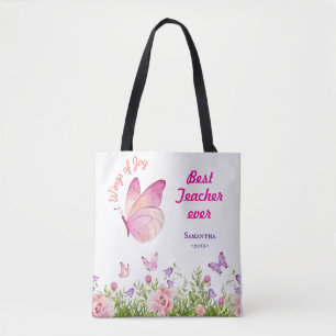 Bolso De Tela Mejor profesor de rosa mariposa personalizada