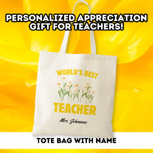 Bolso De Tela Mejor profesor del mundo gracias Personalizado Tot