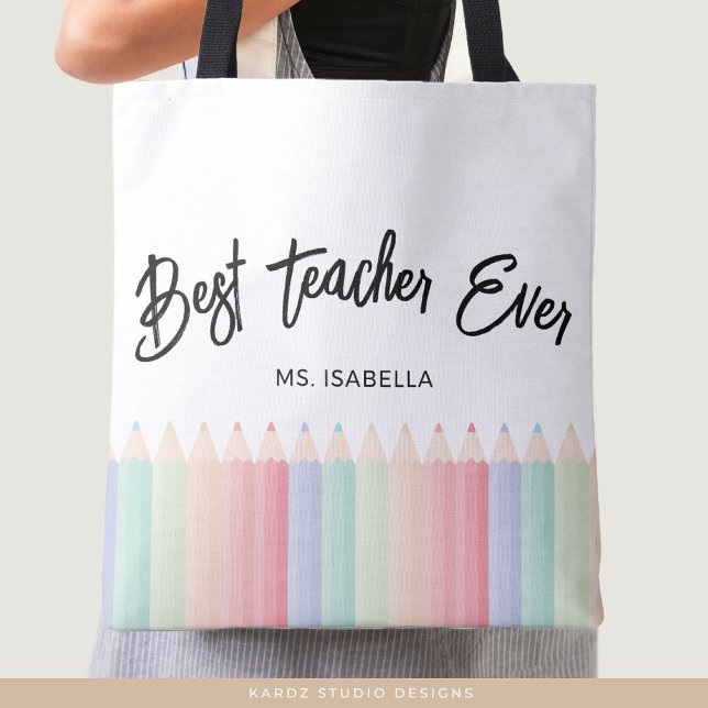 Bolso De Tela Mejor Profesor Personalizado De Arcoiris (Personalize with your favorite teacher´s name.)