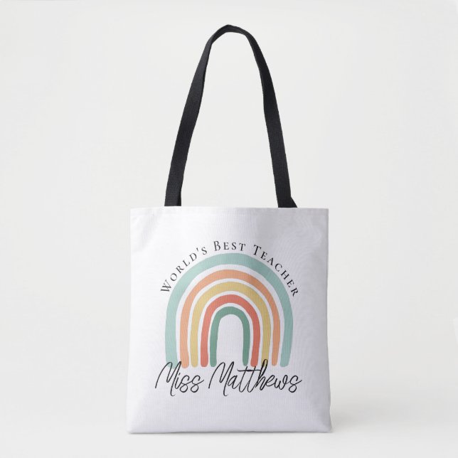Bolso De Tela Mejor Teacher Kindergarten Regalo Arcoiris del Mun (Anverso)