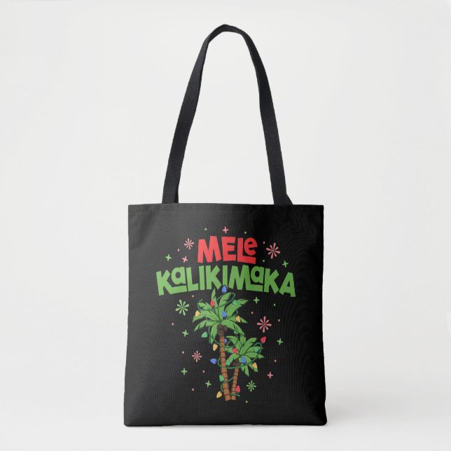 Bolso De Tela Mele Kalikimaka Navidades hawaianos con luz de árb (Anverso)