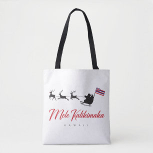 Bolso De Tela Mele Kalikimaka Papá Noel con bandera hawaiana