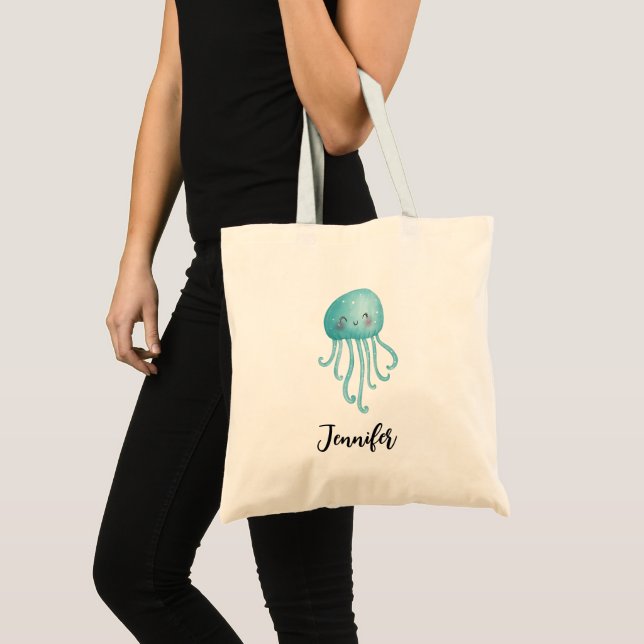 Bolso De Tela Melocote azul-verde dulce y divertido (Anverso (producto))