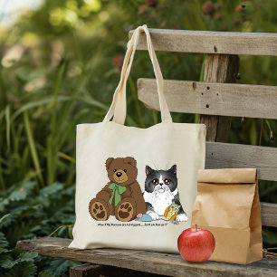 Bolso De Tela Melocotón Caprichoso Osito de Peluche Gato Gris Di