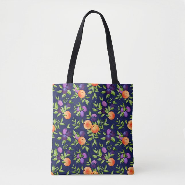 Bolso De Tela Melocotones Ciruelas Púrpura Fruta Botánica (Anverso)