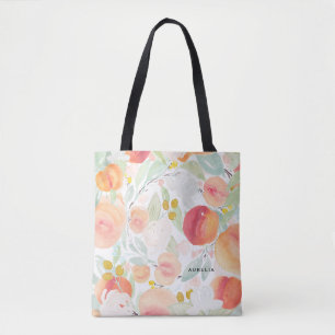 Bolso De Tela Melocotones de color agua y moto de flores