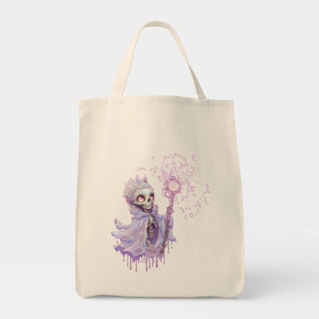 Bolso De Tela Melodías mágicas del lindo esqueleto morado. (Frente)