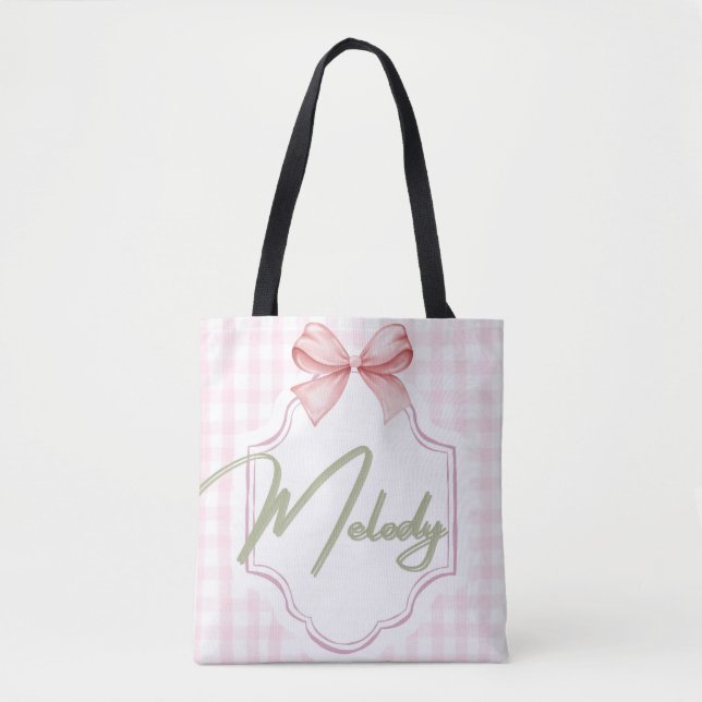 Bolso De Tela Melody Baby Nursery Bow&Gingham personalizado (Anverso)