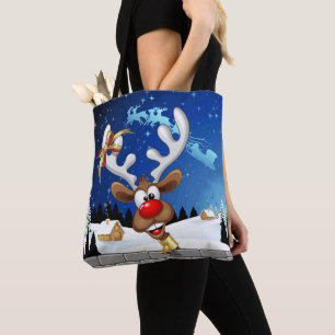 Bolso De Tela Meme Divertido de Navidad de Reno Espiando