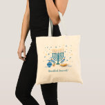 Bolso De Tela Menorah Hanukkah Holiday decorativo<br><div class="desc">Celebra la temporada con esta bolsa decorativa Hanukkah tote. Una escena de Hanukkah con una menorah,  sufganiyot (buñuelos),  dreidels y ramas de olivo se representa con un efecto acuarela. Agregue el mensaje de su personalizado al frente y al reverso. Disponible con productos a juego.</div>