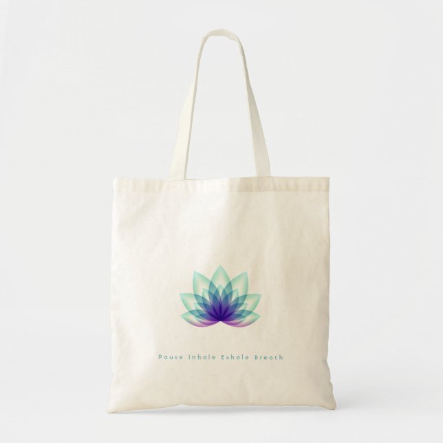 Bolso De Tela Mensaje de personalizado Flor verde azul Lotus (Frente)