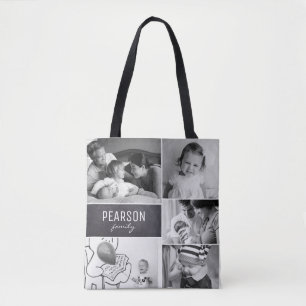 Bolso De Tela Mensaje especial del Collage de la familia en blan