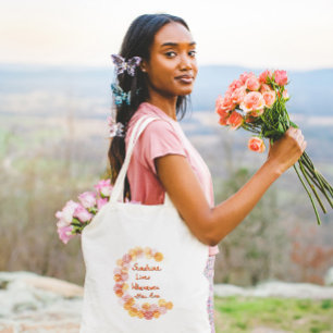 Bolso De Tela Mensaje Feliz de Guirnalda Floral Colorida