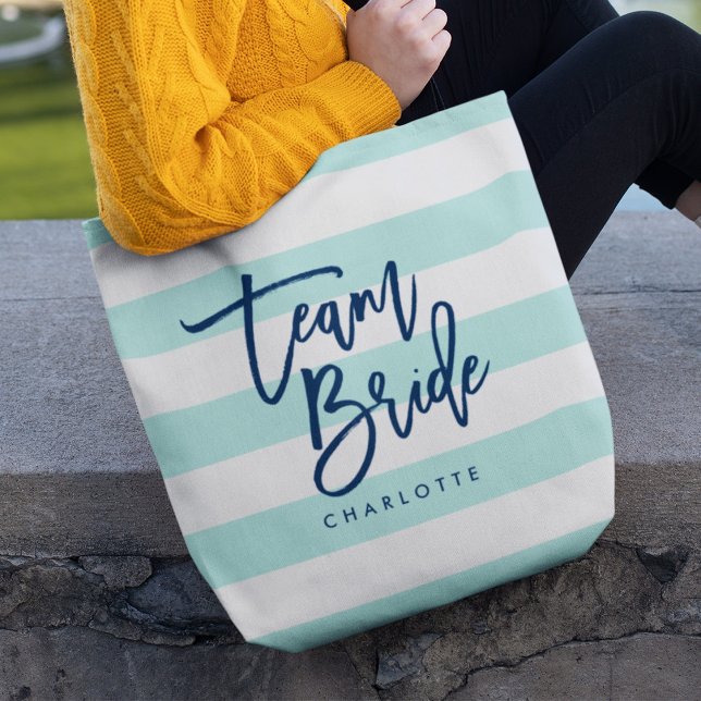 Bolso De Tela Menta Pastel y franjas blancas Equipo azul Brigada (Subido por el creador)