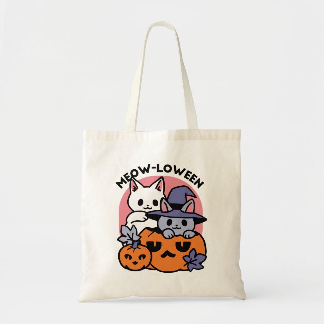 Bolso De Tela Meow-Loween - Diseño de felinos Halloween (Frente)