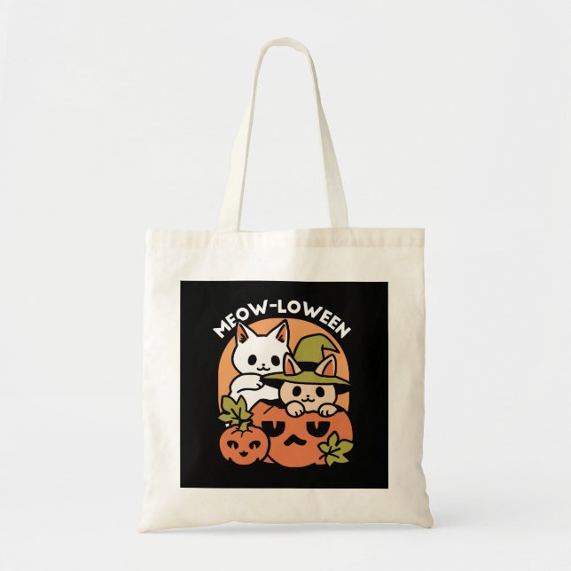Bolso De Tela Meow-Loween - Diseño festivo de gatos de Halloween (Frente)