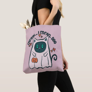 Bolso De Tela Meow Me Refiero A Boo Cat Fantasma Morado Hallowee