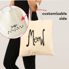Bolso De Tela MEOW Minimalista Gato Negro Tipografía Dos Caras 