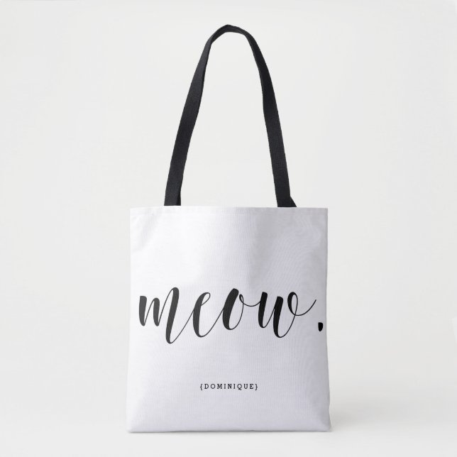 Bolso De Tela Meow Modern Calligraphy Personalizado Puntos de Po (Anverso)