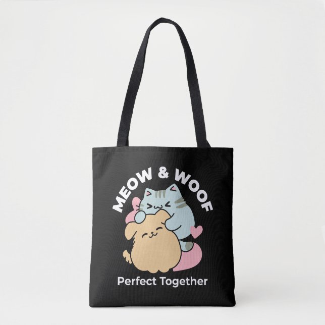 Bolso De Tela Meow & Woof Perfect Together: Gato y perro delicio (Anverso)