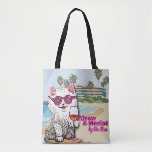 Bolso De Tela Meow y Merlot a orillas del mar Tótebag Tote Bag