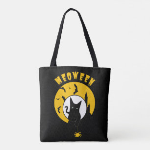 Bolso De Tela Meoween Cute Black Cat Amarillo Luna Halloween