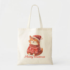 Bolso De Tela Meowy Navidades con un gato lindo en Gorra de vaca