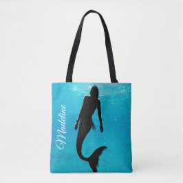 Bolso De Tela Mermaid Black Blue Ocean Summer Modern Beach