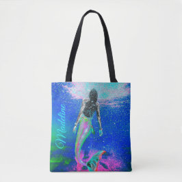 Bolso De Tela Mermaid Blue Ocean Pink Summer Moderne Beach