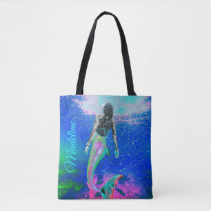 Bolso De Tela Mermaid Blue Ocean Pink Summer Moderne Beach