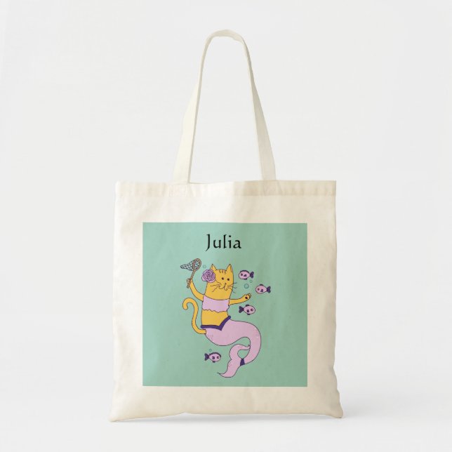 Bolso De Tela Mermaid Cat Tote Bag (Frente)