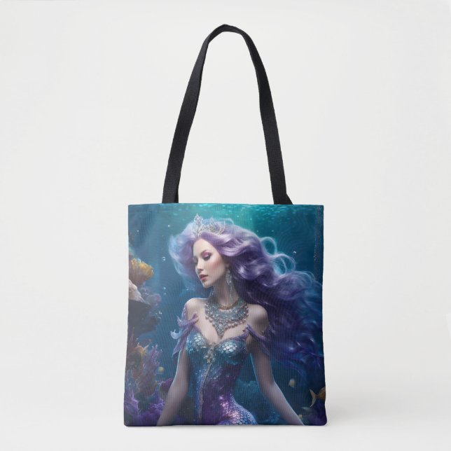 Bolso De Tela Mermaid Purple Hair (Anverso)