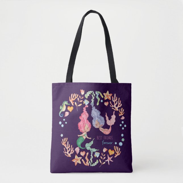 Bolso De Tela Mermaids Mejor Amigos para Siempre BFF Personaliza (Anverso)