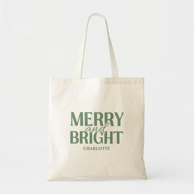 Bolso De Tela Merry And Bright Christmas Holiday Green (Frente)