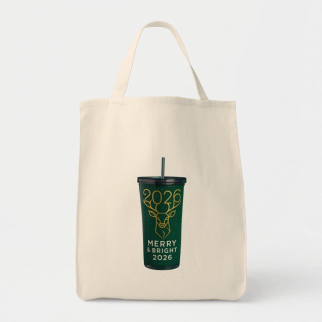Bolso De Tela Merry & Bright 2026 Geometric Reindeer Acrylic Tra (Frente)