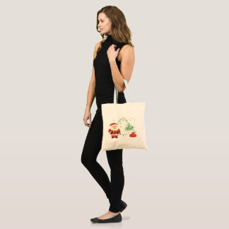 Bolso De Tela Merry & Bright Cute Santa Christmas Gift Tote Bag