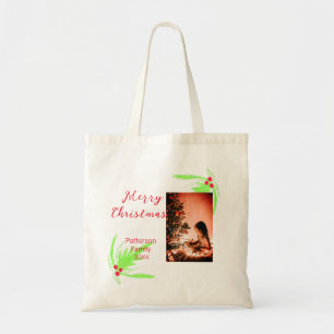 Bolso De Tela Merry Bright Navidades agregan nombre de familia a
