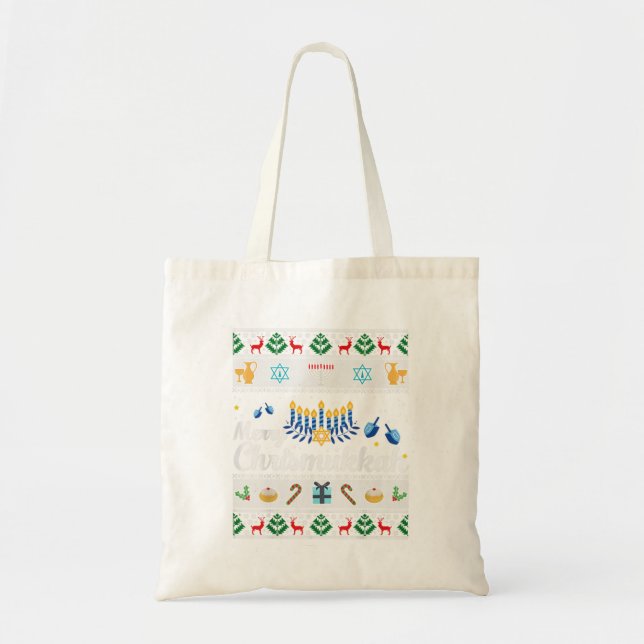 Bolso De Tela Merry Chrismukkah Happy Hanukkah plus M (Frente)
