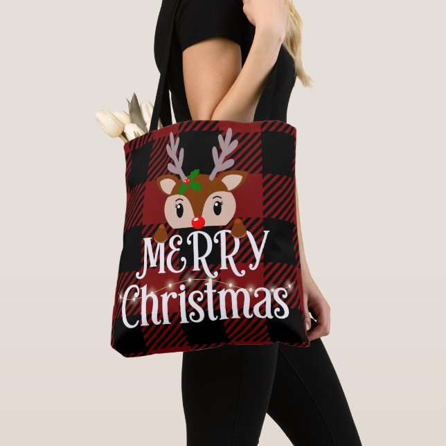 Bolso De Tela Merry Christams Reindeer Custom Name (Detalle)