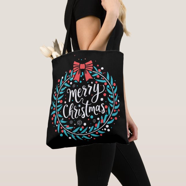 Bolso De Tela Merry Christmas Berry Wreath (Detalle)