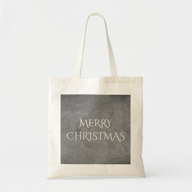 Bolso De Tela Merry Christmas Chalkboard Typography Black White (Frente)