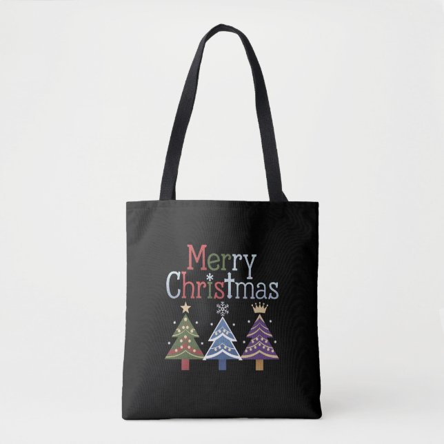 Bolso De Tela Merry Christmas Cross Xmas Tree Retro (Anverso)